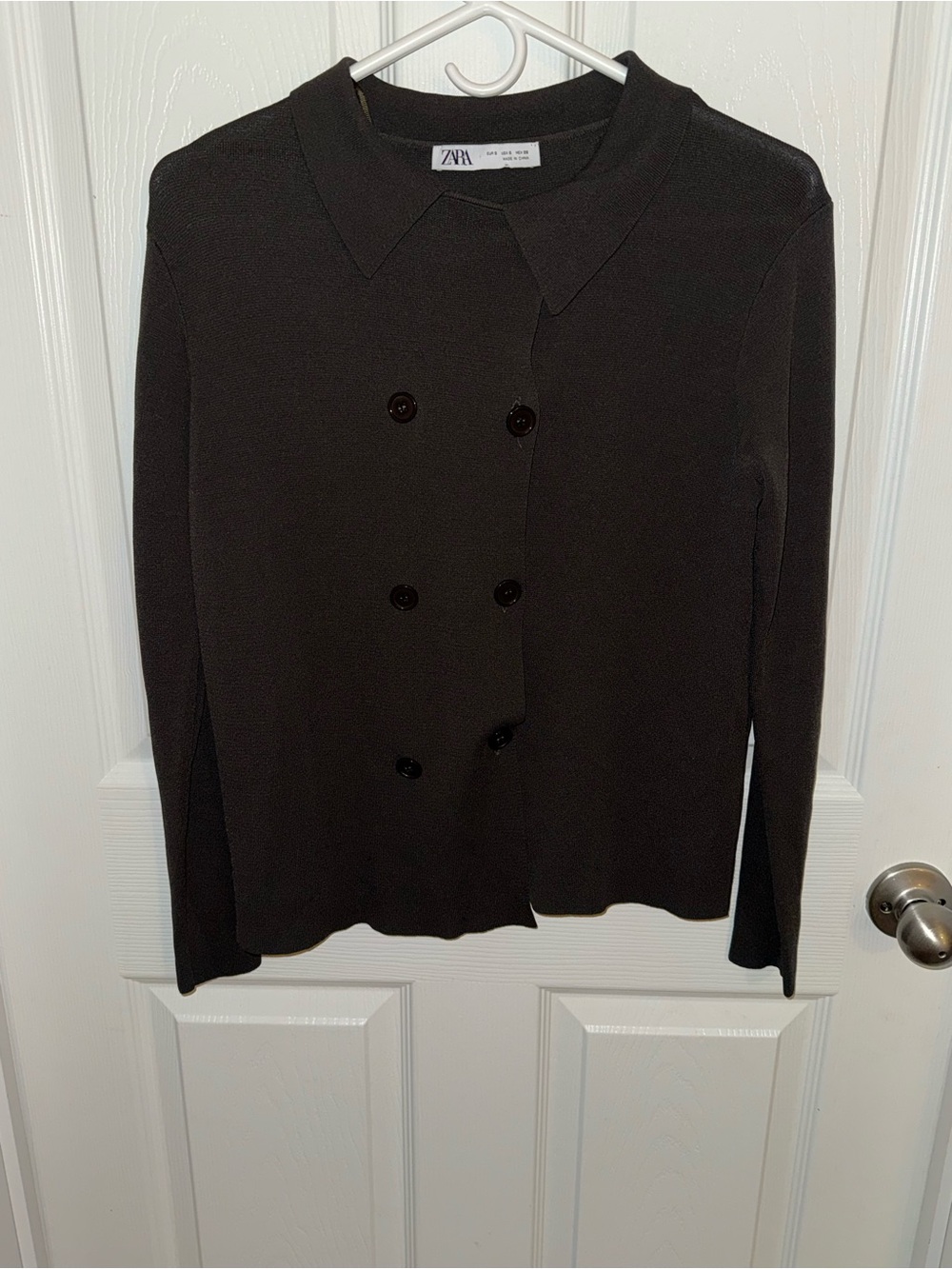 Zara Dark Gray Double-Breasted Knit Blazer